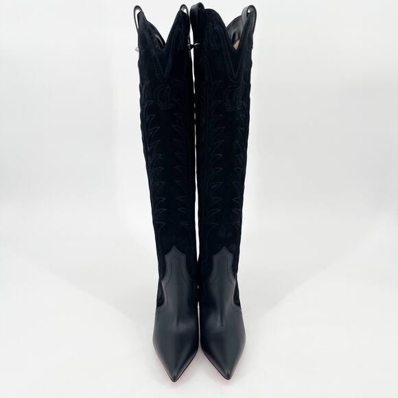 Christian Louboutin Black Leather Suede Santia Botta 85 Knee High Boot EU 36.5 - Picture 6 of 13